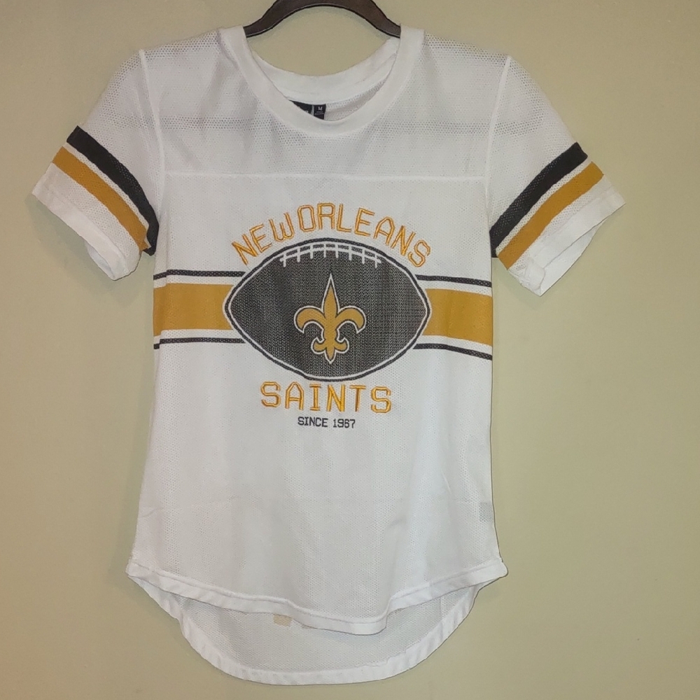 New Orleans Saints Women's White Mesh Jersey Tee